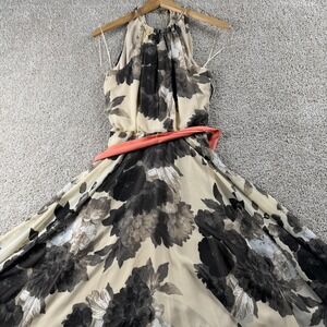 Eliza J Dress Womens 2 Cream Floral Halter Maxi Fit & Flare Belted Chiffon